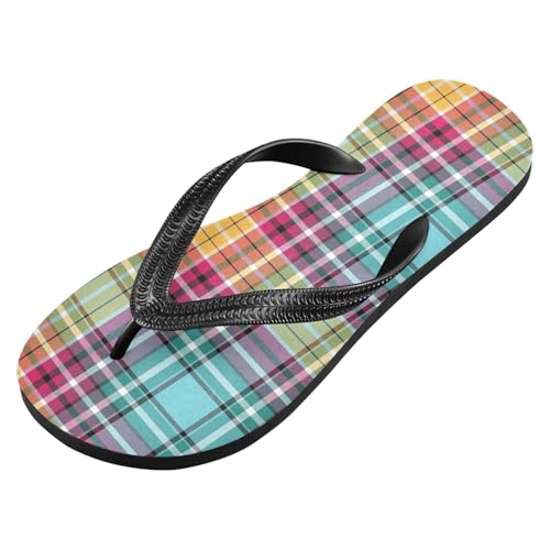 Yellow Pink Plaid Flip Flops for Beach Thong Sandals Anti-slip Lightweight Shower Shoes for Summer Swim Travel2