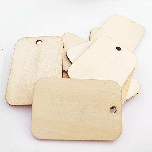 POFET 100pcs Wooden Rectangle Craft Shape Tag Embellishment for Craft with Rope - Image 4