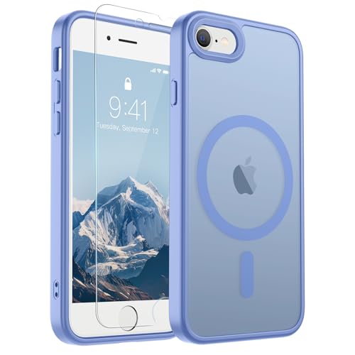 Image of SUPFINE Magnetic for iPhone SE Case 2022 (3rd) /2020 (2nd), iPhone 8 Case (Compatible with MagSafe) (Military Grade Drop Protection) Slim Translucent Matte Phone Case, Blue Purple