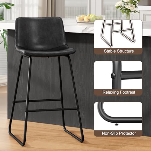 Image of REONEY Bar Stools Set of 4, 26 inch Urban Faux Leather Counter Stools, Black