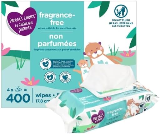 Parent's~Choice Fragrance-Free Wipes, Hypoallergenic, Unscented, Alcohol-Free Pouch, 400 Count