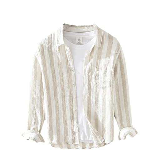 Chemise rétro en lin pour vos vacances d'été décontractées couleur abricot XL