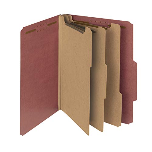 Smead 100% Recycled Pressboard Classification File Folder, 3 Dividers, 3" Expansion, Letter Size, Red, 10 Per Box (14099) #TOP29