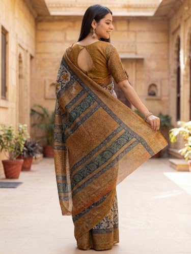 Image of AKHILAM Women's Kanjivaram Pure Soft Silk Saree With Unstitched Blouse Piece