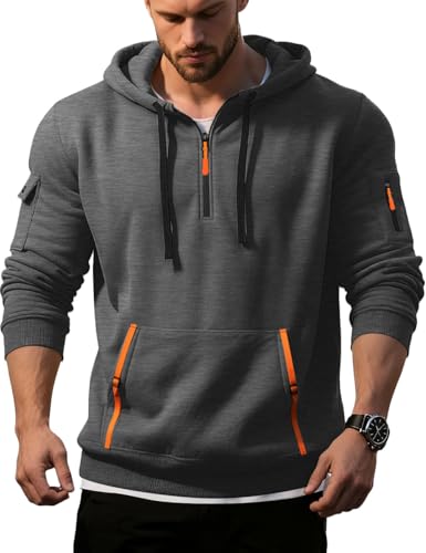 Men's Pullover Hoodies Quarter Zip Long Sleeve Shirts Drawstring Sports Casual Hooded Sweatshirts with Pockets