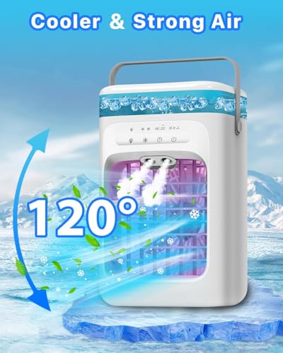 Portable Air Conditioner, 4-in-1 Evaporative Air Cooler, Personal Cooling Fan with 3 Speeds, 2 Mist Modes, 7 LED Night Light, 2-4H Timer, Quiet Mini Air Cooler for Bedroom Office C image 8