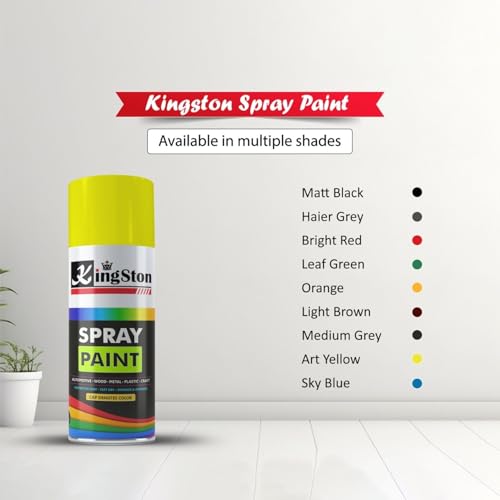 Image of Kingston Acrylic Spray Paint for Metal, Wood, Wall & Plastic, Multi-Surface DIY Paint, Quick Dry, Smooth Finish, 400ml Can, Canary Yellow, 1 Pc