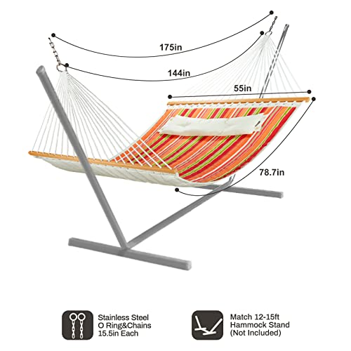 Chulim 12 Ft Double Quilted Fabric Hammock With Spreader Bars And Pillow 450 Lbs Weight Capacity 2 Person Hammock For Outdoor Patio Backyard Poolside #TOP2