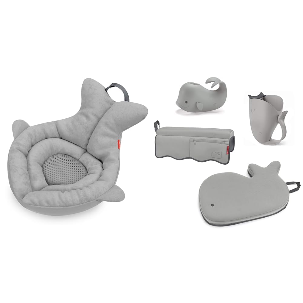 Skip Hop Moby Baby Bath Tub and 4-Piece Bath Essentials Set Grey