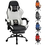 Play haha.Silla Gaming Silla de Oficina Silla Giratoria Silla de Ordenador Silla de Tareas Silla de Escritorio Silla Ergonómica Silla de Carreras Silla de Cuero Silla (Blanco con Reposapiés)