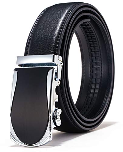HatButik Adjustable Leather Belt for Men with Classic Ratchet Metal Buckle (Adjustable from 28" to 44" Waist, Black 1218)