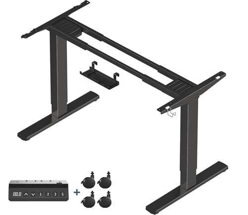 Flamaker Höhenverstellbarer Schreibtisch,Elektrischer Schreibtisch,Höhenverstellbarer Schreibtisch Gestell,Tischbeine Höhenverstellbar mit Zwei Motoren，Standing Desk（Schwarz）