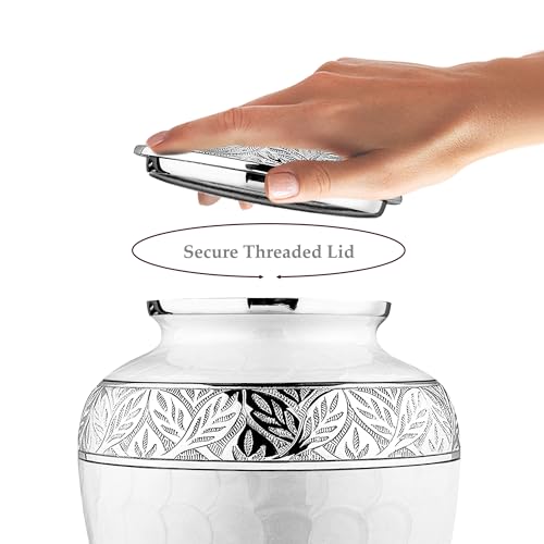 Image of Trupoint Memorials Cremation Urns for Human Ashes, Silver Lining Decorative Burial Urns for Male and Female, Funeral Memorial Urn for Women and Men - Pearl, Adult (200 LB)