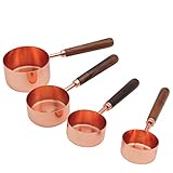 Measuring Cups Set, TeenGo Stainless Steel Copper Measuring Cups Set for Dry, Liquid Ingredients with Wooden Handle Used for Cooking & Baking