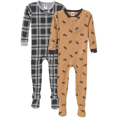 Image of Gerber Baby-Boys 2-Pack Footed Pajamas, Moose, 3-6 Months