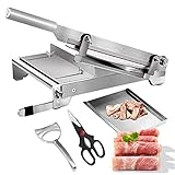 Frozen Meat Slicer 13.5 in Manual Meat Bone Cutter Double Knife Stainless Steel Ribs Bone Cutter Cutting ​for Fish Chicken Beef Frozen Meat Vegetables Shabu Hotpot
