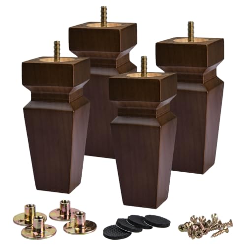 La Vane 3 inch Solid Wood Pyramid Tapered Furniture Legs,Walnut,4PCS