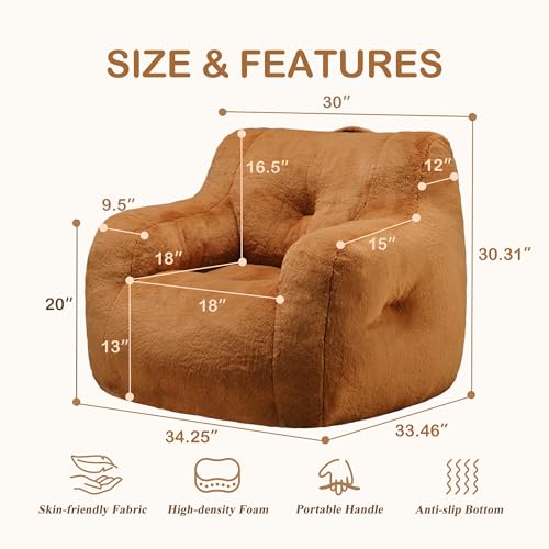 Image of Hobestluk Bean Bag Chair for Adult Small Bean Bag Chairs with Arms Furry Beanbag Chair with Foam Filler Stuffed Bean Bag Sofa for Reading in Bedroom Living Room and Dorms(Brown)