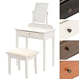  CLP Set Coiffeuse Style Romantique Diana avec Un Miroir Ajustable Et Un Tabouret Bas Rembourré I Coiffeuse Style Colonial, Couleurs:Blanc