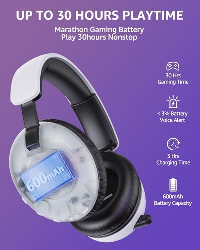 Wireless Gaming Headset with Mic for PC PS4 PS5,2.4GHz/Bluetooth Gamer Headphones with Microphone for PC (WhiteBlack) - View 6