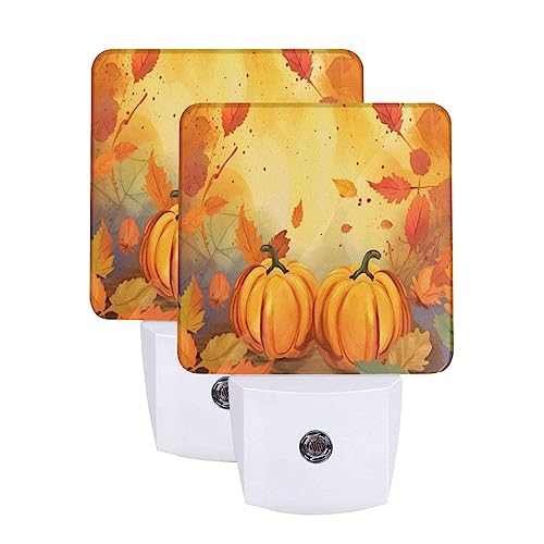 Image of Maple Pumpkins Fall LED Plug-in Night Lamp 2 Piece Set, Auto Sensor Nightlights Set of 2 for Bedroom Bathroom