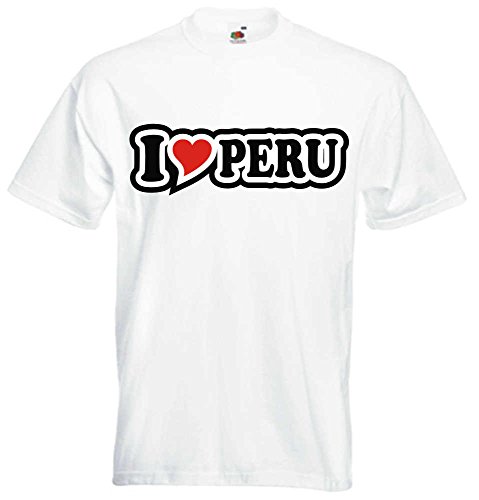 Black Dragon - Camiseta hombre I Love Heart/Herz Blanco I LOVE PERU S