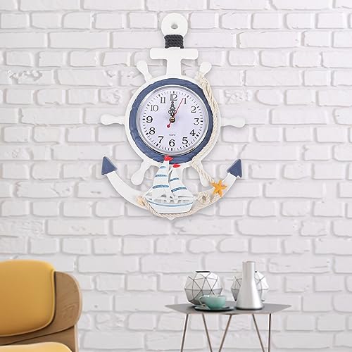 Besportble 241239I798 Nautical Decor Wall Clock: Anchor Clock Mediterranean Style Wall Clock Beach Sea Theme Nautical Wheel Decor thumb #5