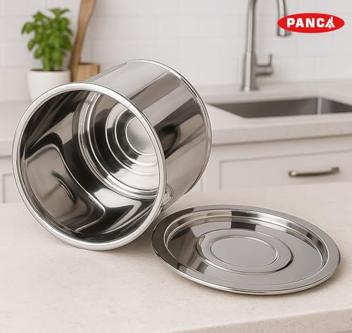 Image of PANCA Stainless Steel Pawali Storage Drum | 13 Litre Capacity (Size 12) | Durable Food-Grade Steel Drum for Kitchen Storage | Ideal for Rice, Atta, Flour, Grains & Water | (Silver)