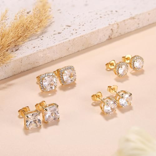 image for MILACOLATO Cubic Zirconia Stud Earrings Women Men 18K Yellow Gold Plat