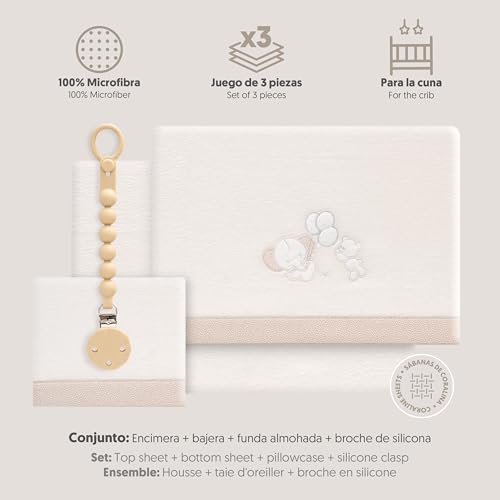 Miniatura 2 de Interbaby - Juego Sabanas Cuna 60x120 Poliester 100 Sabana Cuna Coralina, Cálida, Suave Incluye Sabana Bajera, Encimera Y Funda De Almohada Ideal Para Invierno Elefante Globo Corazón Beige