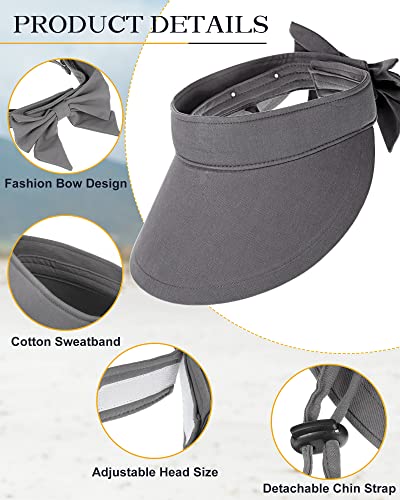3 Pieces Large Brim Sun Visor Hat Summer Uv Protection Sun Visor Hat Big Brim Beach Cap With Bow Large Packable Large Brim Visors For Women, Black, Gray And Navy Blue #TOP2
