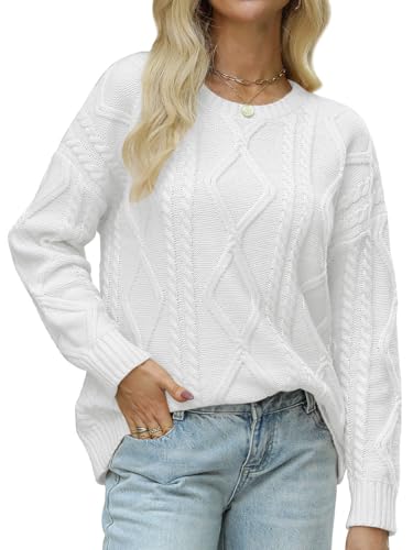 Image of MixShe Women's Oversized Crewneck Cable Knit Sweaters Fall Fashion 2025