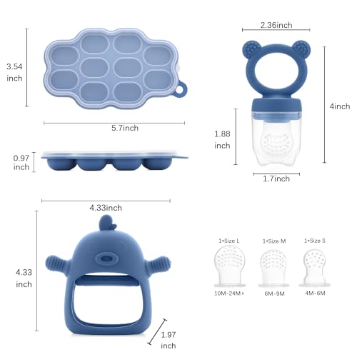 Baby Fruit Feeder & Breastmilk Popsicle Molds – (3-Pack) Teething Relief Set with Mesh & Silicone Pacifiers, Freezer Tray, Food Feeder for 0–12 Months, BPA Free – (Steel Blue) - Thumbnail 3