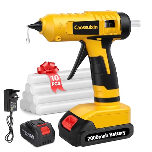Caossuixin Cordless Glue Gun, 20V 100W Hot Glue Gun with 10pcs Glue Sticks, Fast Preheating Hot Glue Gun Kit with Charger, Mini Glue Gun with 2000mAh Lithium-ion Battery for Crafting, DIY, Art