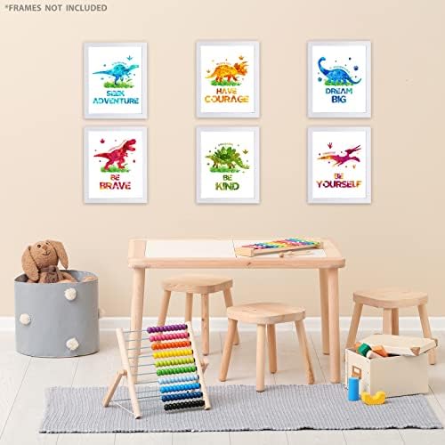 WERNNSAI Dinosaur Prints Set - Motivational Watercolor Art Prints Set of 6 for Boys Kids Dino Theme Poster Unframed Pictures 20 x 25 CM Wall Decor for Nursery Bedroom Playroom