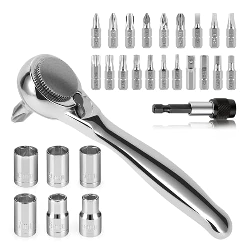 Aqxyxsw GUYTRM 28 In 1 Mini Ratchet Wrench Set Magnetic Ratchet Screwdriver Set Extension Wand With Socket Home Repair Hand Tools DIY Tool Kit lingli