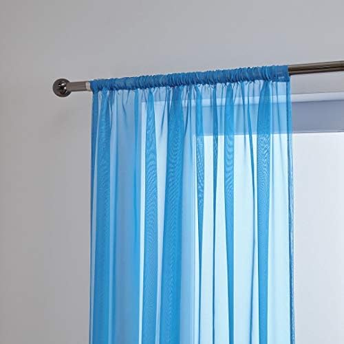 John Aird Lucy Woven Voile Slot Top Curtain Panels (Blue, 58" Wide x 48" Drop)