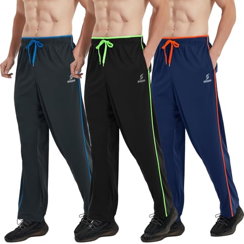 SACUIMAN 3 Pack Mens Athletic Sweatpants No Zipper Pockets Workout Gym Running Jogging Pants for Men Open Bottom (3 Pack,M)