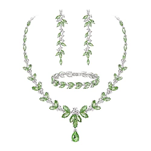 EVER FAITH Parure Bijoux Femme Mariage Mariée en Cristal Autrichien Élégant Collier Boucles d'Oreilles Pendantes et Bracelets 3PCS Ensemble Marquise Avec...