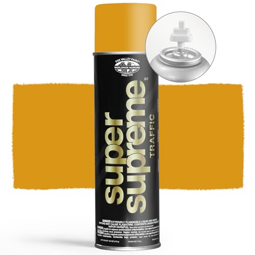 Fox Valley Super Supreme Traffic Marking Spray Paint – Fast-Drying, Long Lasting, Durable & Weather-Resistant - Marking Paint for Roads, Parking Lots, Sidewalks & Factory Floors, 18oz (12-Pack Yellow)