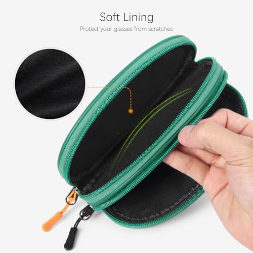 Image of Double Eyeglasses Case Soft Portable Zipper Sunglasses Pouch with Keychain Clip for Men Women