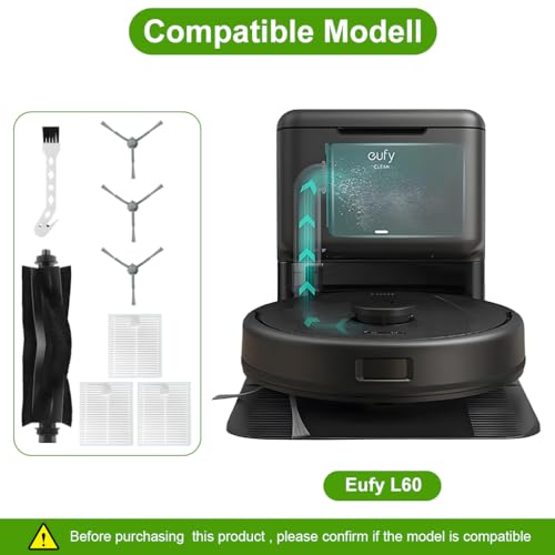 Image of HASTHIP 8Pcs Robot Vacuum Cleaner Accessories for Eufy L60, Replacement Accessories with 1 Main Roller Bursh, 3 Side Brushes, 3 Filtration Panels, 1 Cleaning Brush Tool, Cleaning Tools