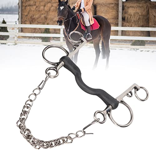 Pssopp Morso per Cavalli in Acciaio Inox, Filetto Equestre con Rivestimento in Gomma, Design Centrale Coperto, Accessori per Equitazione, 135mm