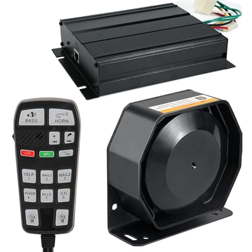 Police Emergency Slim Speaker Horn Siren PA System for Vehicles Truck Firefighter Ambulance Tow UTV ATV Van Car POV RV [12V/200W][120-135dB][Handheld Microphone][Hands-Free][2 x 10A Switches]