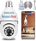 QAMY Optapower Light Bulb Security Camera,With Extension Link, Light Bulb Camera, 2.4g Wifi 360° PTZ Screw In Camera Light Socket Outdoor Works With Alexa & Google Assistant,Light Bulb Camera Outdoor