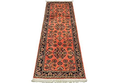 Tapis tissé à la main fleuri rose Sarough 80 x 240 cm idéal pour votre couloir