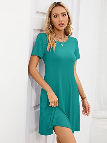 Image of KORSIS Summer Women's Dress Casual T-Shirt Short Sleeve Dresses Swing Flowy Beach Vacation Work Sundress with Pockets