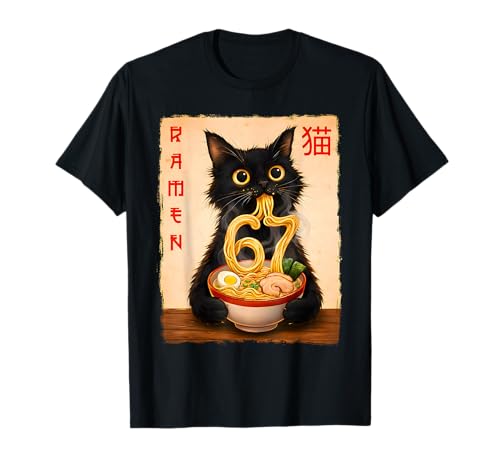 Kawaii Anime Cat Ramen Japanese Funny Cat Six Seven 6 7 Meme T-Shirt