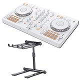 Pioneer DDJ-FLX4-W 2-Channel DJ Controller Bundle with Headliner HL20000 Noho Telescoping Laptop Stand — White Beginner DJ Controller with Smart Fader for Streaming, Mobile DJ, Bedroom DJ, Home DJ