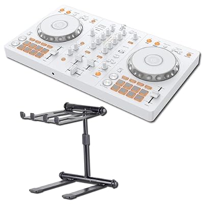 Pioneer DDJ-FLX4-W 2-Channel DJ Controller Bundle with Headliner HL20000 Noho Telescoping Laptop Stand — White Beginner DJ Controller with Smart Fader for Streaming, Mobile DJ, Bedroom DJ, Home DJ